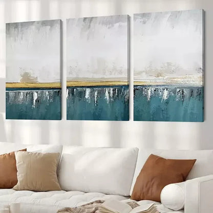3pcs White Gold & Blue Abstract Design Wall Art Canvas Unframed - High Quality Print 100% Australian Made Wall Canvas