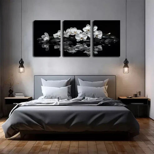 3pcs White Flowers And Pebbles Wall Art Canvas Unframed - High Quality Print 100% Australian Made Wall Canvas