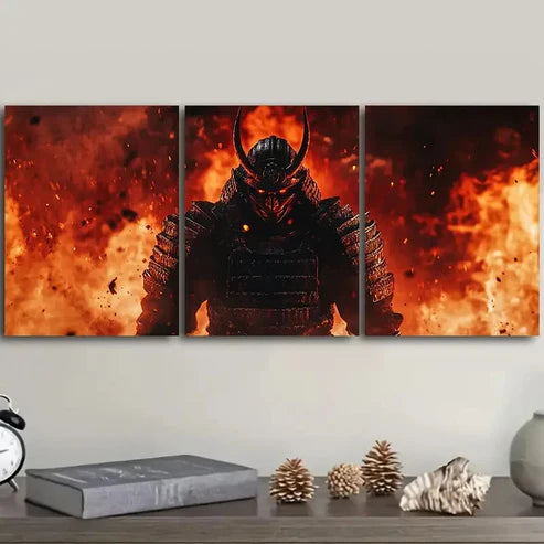 3pcs Crimson Warrior with Black Horns Wall Art Set Canvas Unframed - High Quality Print 100% Australian Made Wall Canvas - Bella Home Decor