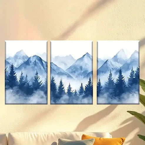 3pcs Mountain Scene with Trees and Clouds Wall Art Canvas Unframed – High Quality Print 100% Australian Made Wall Canvas