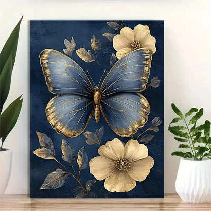 Beautiful Antique Golden Butterfly Painting 40x60cm Metal Print Ready to Hang - Bella Home Decor