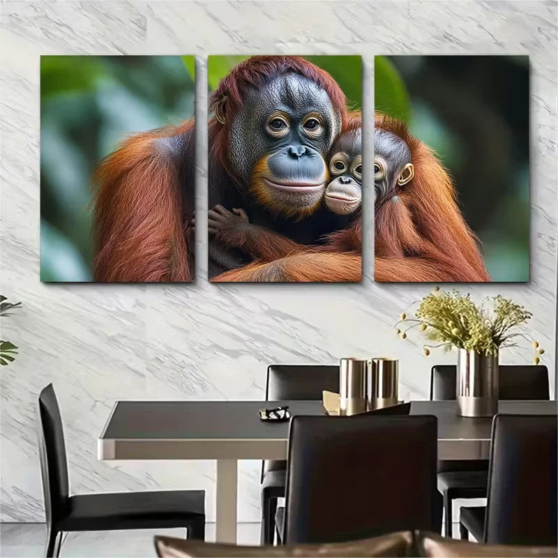 3pcs Heartwarming Orangutan Mother and Baby Metal Print Ready to Hang Art