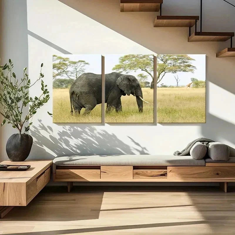 3pcs African Elephant Savanna Portrait Wall Art Set Canvas Framed 40x60cm - High Quality Print 100% Australian Made Wall Canvas Ready to Hang - Bella Home Decor
