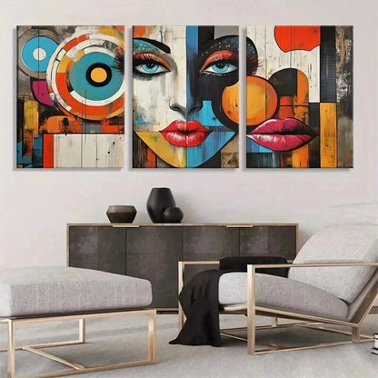 3pcs Abstract Geometric Pop Colorful Perfect Wall Art Set Canvas Framed 50x70cm - High Quality Print 100% Australian Made Wall Canvas Ready to Hang