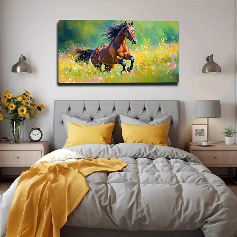 Galloming Horse Suitable Wall Art Canvas Office Home Room Framed 120x60cm
