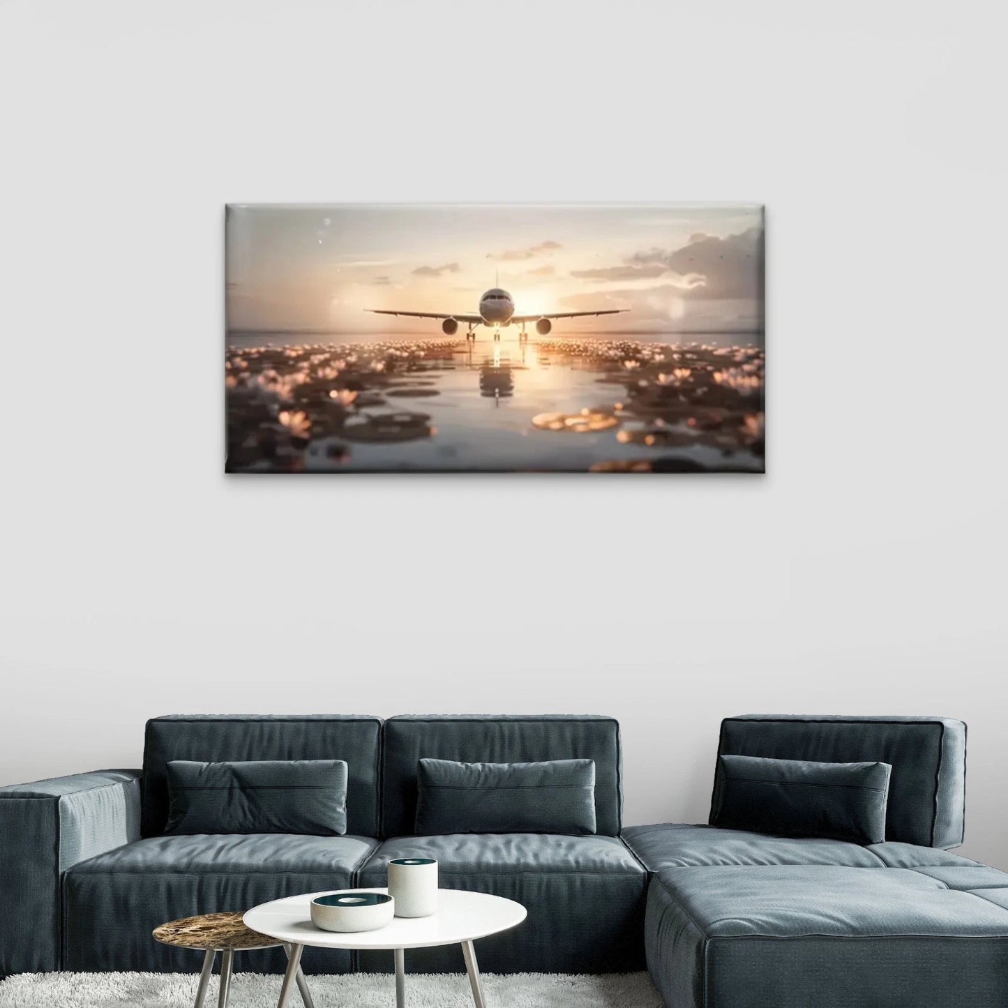 Plane Flew Water Pathway Wall Art Canvas Office Home Room Framed 120x60cm