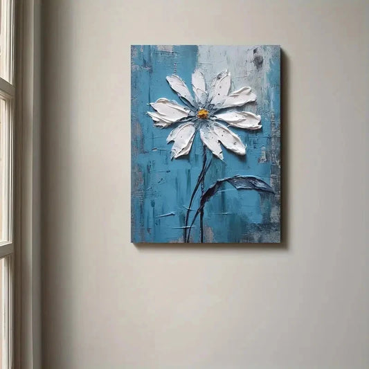 Beautiful Minimalist Blue & White Floral Painting 40x60cm Metal Print Ready to Hang