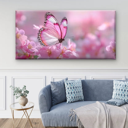 Soft Pink Butterfly & Cherry Wall Art Canvas Office Home Room Framed 120x60cm - Bella Home Decor