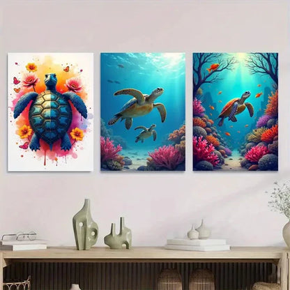 3pcs Colorful Ocean Coral Reefs Marine Creatures Wall Art Set Canvas Unframed - High Quality Print 100% Australian Made Wall Canvas - Bella Home Decor