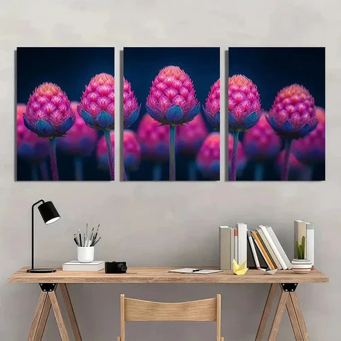 3pcs Gomphrena Flower Gardener Amaranth  Wall Art Set Canvas Unframed - High Quality Print 100% Australian Made Wall Canvas - Bella Home Decor