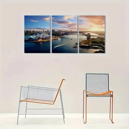 3pcs Sydney Opera House & Harbor Bridge Décor Wall Art Set Canvas Framed 40x60cm - High Quality Print 100% Australian Made Wall Canvas Ready to Hang