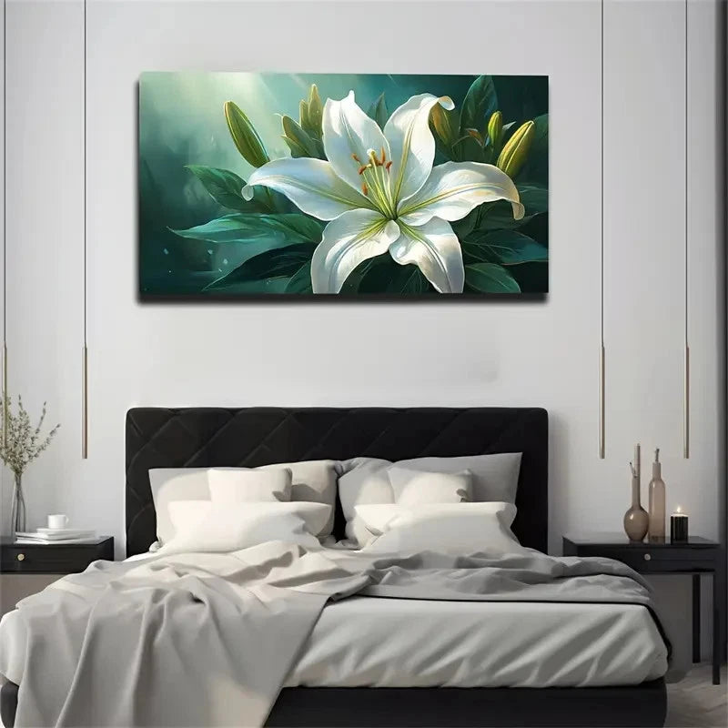 Blooming Lily In A Valley Wall Art Canvas Office Home Room Framed 120x60cm