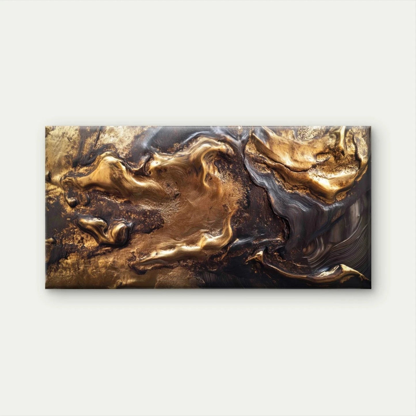 Abstract Gold Black Fluid Wall Art Canvas Office Home Room Framed 120x60cm