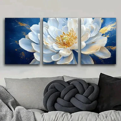 3pcs White Flower on Blue Background Wall Art Canvas Unframed - High Quality Print 100% Australian Made Wall Canvas