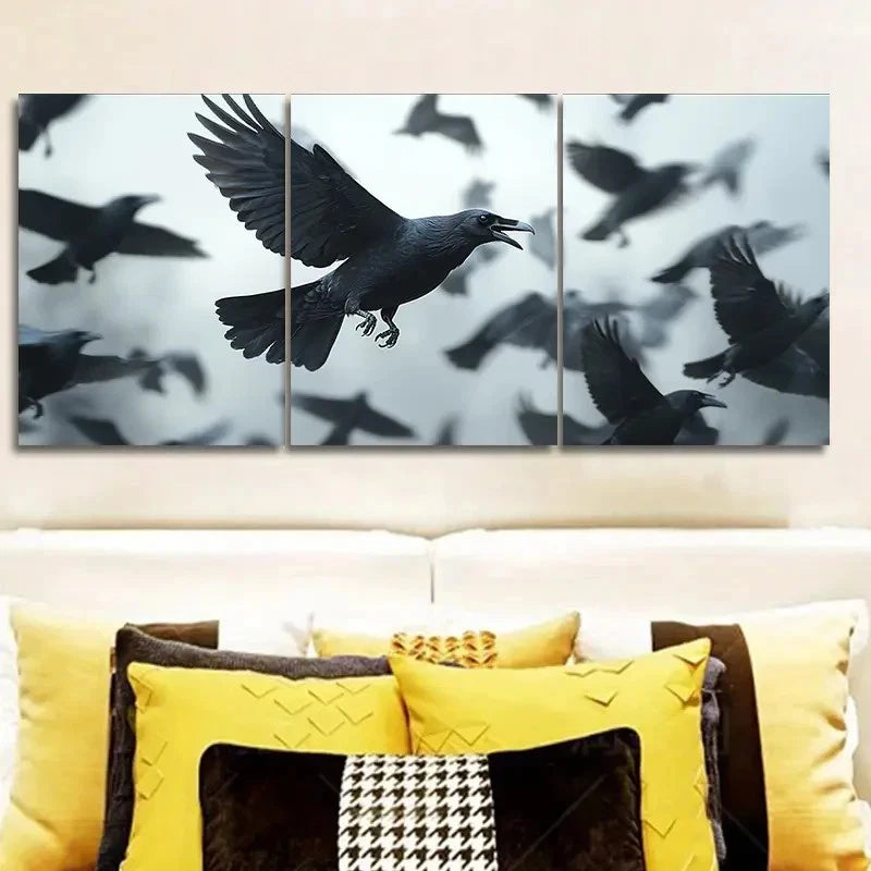 3pcs Featuring a Group of Crows Wall Art Set Canvas Framed 50x70cm - High Quality Print 100% Australian Made Wall Canvas Ready to Hang