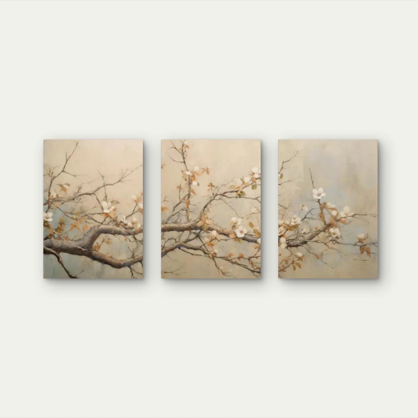 3pcs Vintage White Cherry Blossom Tree Branch Wall Art Set Canvas Framed 40x60cm - High Quality Print 100% Australian Made Wall Canvas Ready to Hang - Bella Home Decor