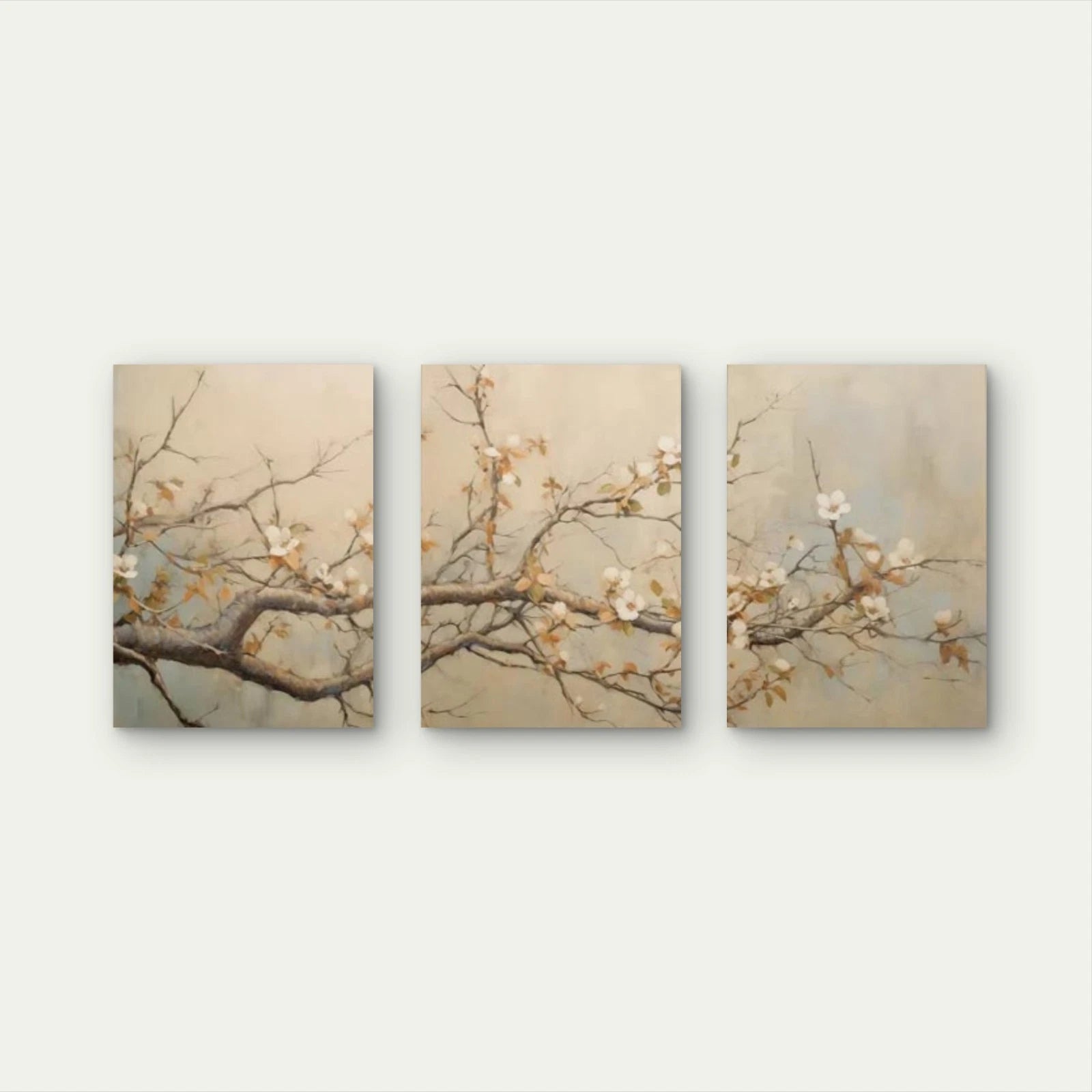 3pcs Vintage White Cherry Blossom Tree Branch Wall Art Set Canvas Framed 40x60cm - High Quality Print 100% Australian Made Wall Canvas Ready to Hang - Bella Home Decor