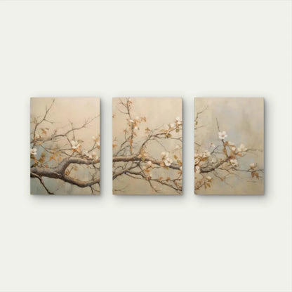 3pcs Vintage White Cherry Blossom Tree Branch Wall Art Set Canvas Framed 40x60cm - High Quality Print 100% Australian Made Wall Canvas Ready to Hang - Bella Home Decor