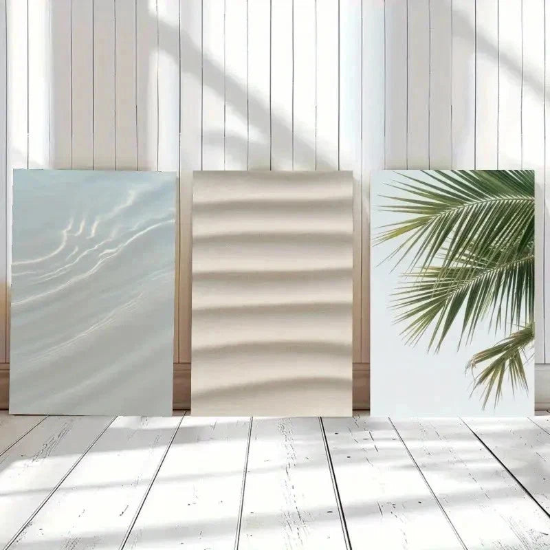 3pcs Water Reflection, Sand Texture, Palm Leaf  Wall Art Canvas  Wall Art Set Canvas Framed 40x60cm - High Quality Print 100% Australian Made Wall Canvas Ready to Hang