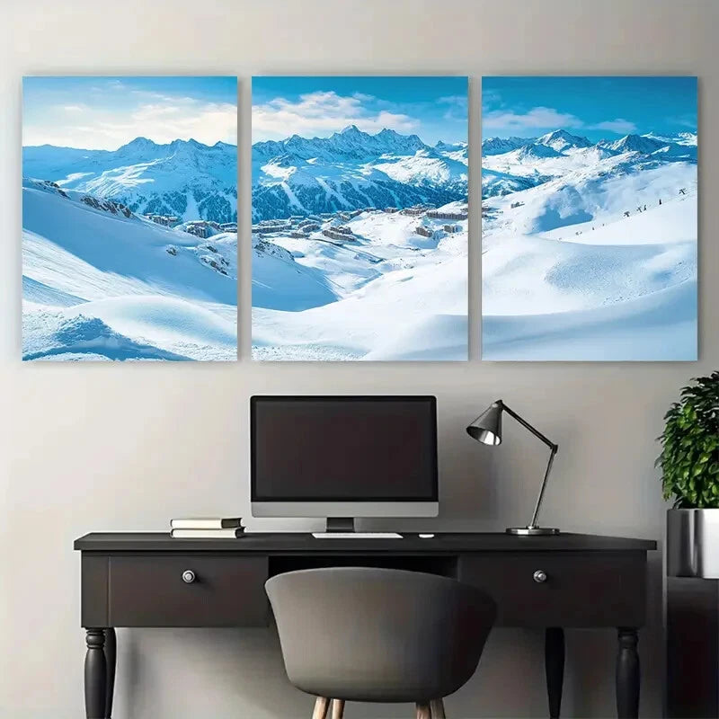 3pcs Les Arcs Ski Resort Paradiski Snowboard Metal Print Ready to Hang Art - Bella Home Decor