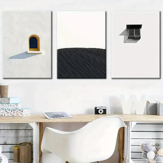 3pcs Simple Landscape Minimalist Windows Perfect Wall Art Set Canvas Framed 60x90cm - High Quality Print 100% Australian Made Wall Canvas Ready to Hang