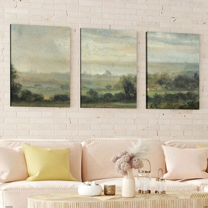 3pcs Vintage Green Nature Forest Sky Grasses Wall Art Set Canvas Unframed - High Quality Print 100% Australian Made Wall Canvas