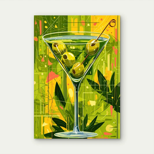 Sage Green Cocktail Art Print with Olive 60x90cm Metal Print Ready to Hang
