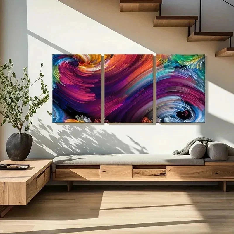 3pcs Abstract Fractal Art Colorful Spiral Wall Art Set Canvas Framed 60x90cm - High Quality Print 100% Australian Made Wall Canvas Ready to Hang - Bella Home Decor