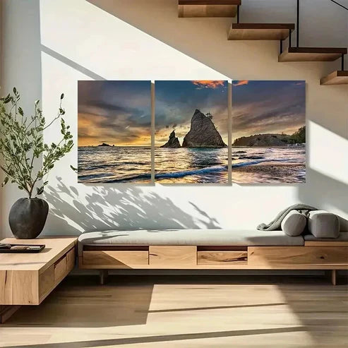 3pcs Ocean View with Rocky Formations Wall Art Canvas Unframed - High Quality Print 100% Australian Made Wall Canvas