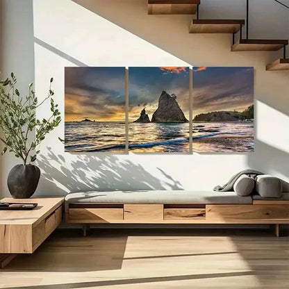 3pcs Ocean View with Rocky Formations Wall Art Canvas Unframed - High Quality Print 100% Australian Made Wall Canvas