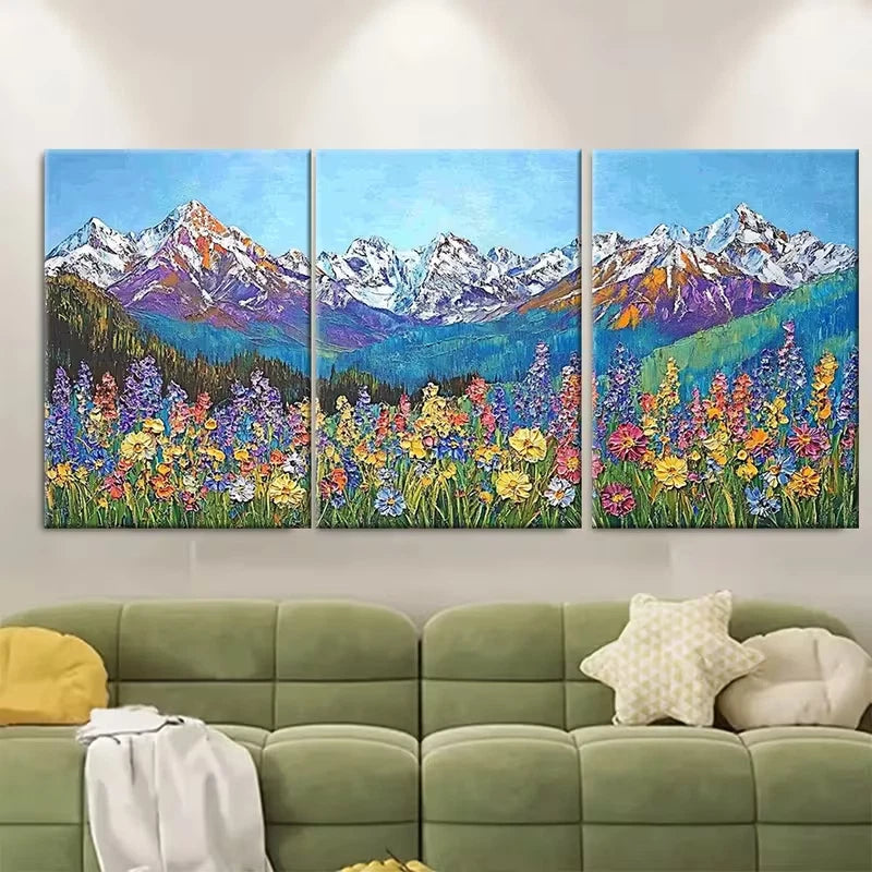 3pcs Mountain Wildflower Snow Capped Peaks Metal Print Ready to Hang Art