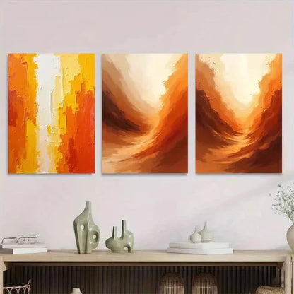 3pcs Orange and White Vibrant Brushstroke Wall Art Set Wall Art Canvas Unframed – High Quality Print 100% Australian Made Wall Canvas