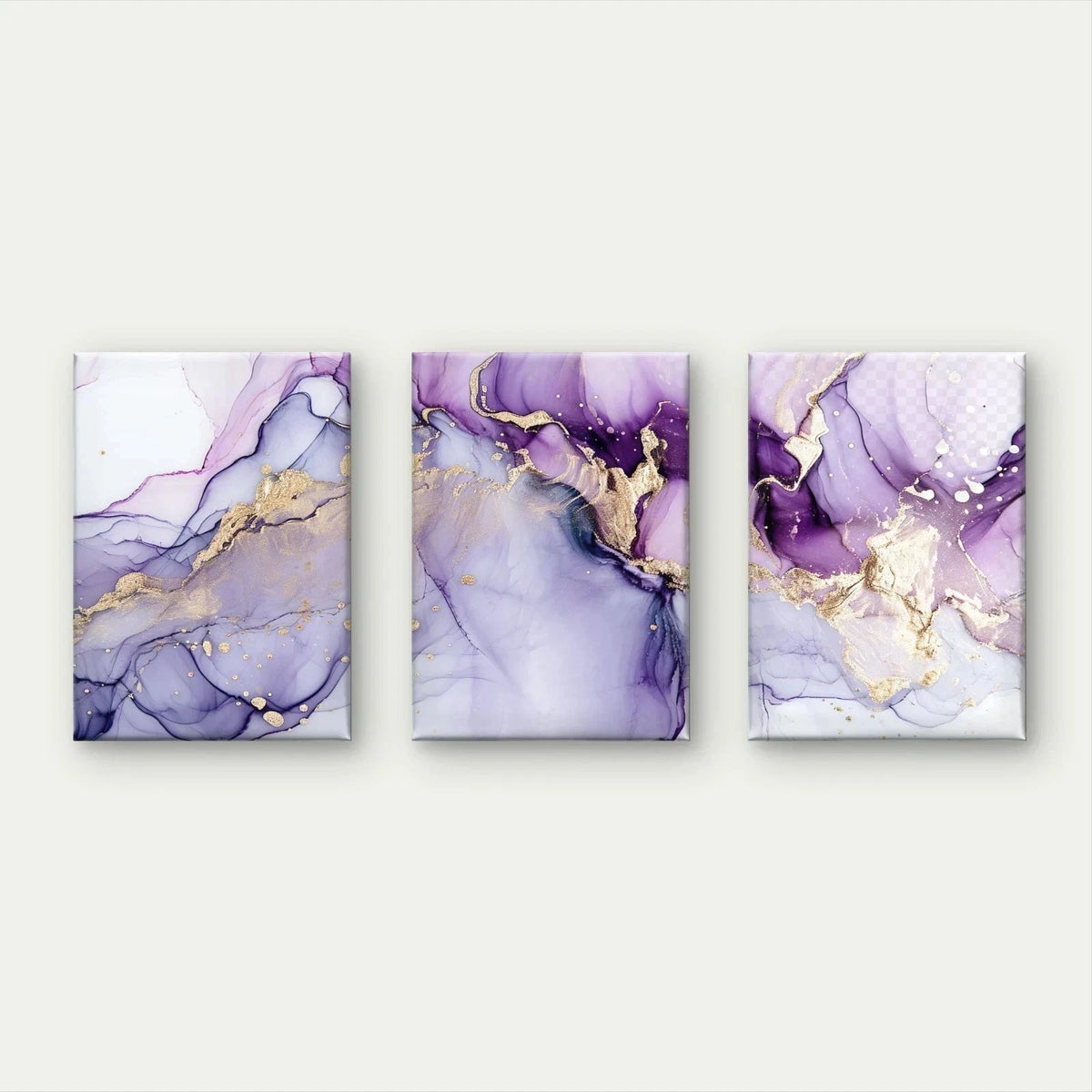 3pcs Modern Purple and Gold Alcohol Ink Wall Art Set Canvas Framed 50x70cm - High Quality Print 100% Australian Made Wall Canvas Ready to Hang