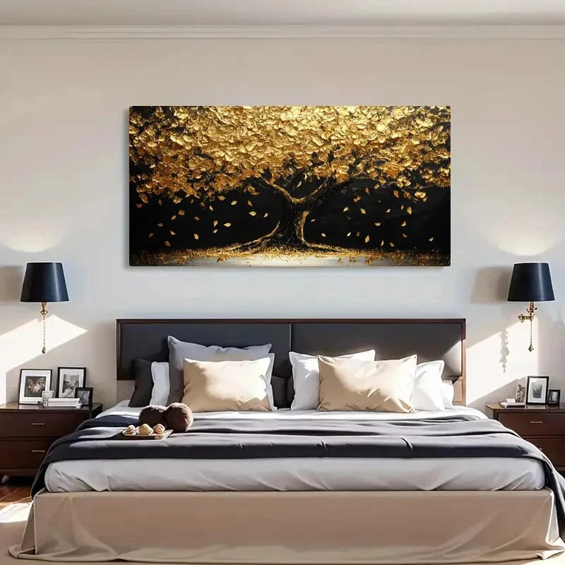 Golden Leaves Autumn Nature Wall Art Canvas Office Home Room Framed 120x60cm