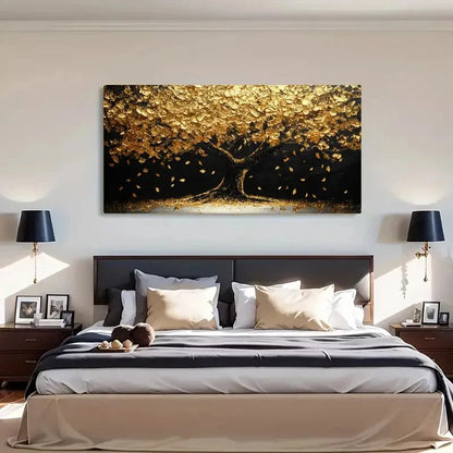 Golden Leaves Autumn Nature Wall Art Canvas Office Home Room Framed 120x60cm