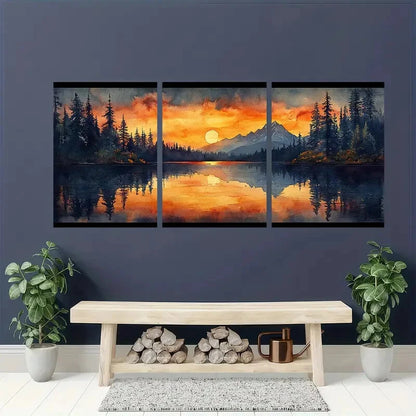 3pcs Trillium Lake Art Print Oregon Watercolor Metal Print Ready to Hang Art