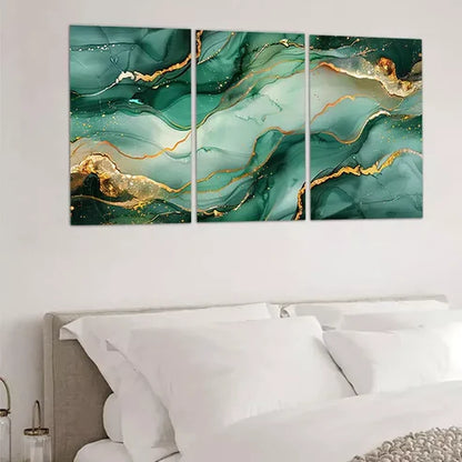 3pcs Green & Gold Abstract Art Set Canvas Unframed - High Quality Print 100% Australian Made Wall Canvas