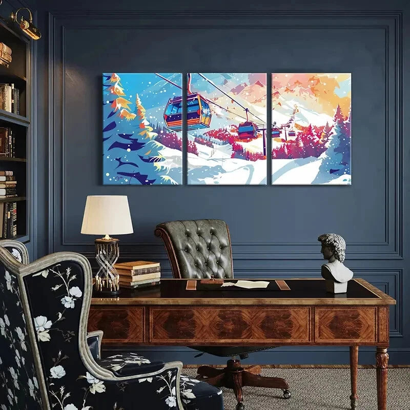 3pcs Winter Wonderland Snowy Mountains Metal Print Ready to Hang Art - Bella Home Decor