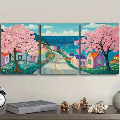 3pcs Cherry Blossom Serene Triptych  Wall Art Set Canvas Unframed - High Quality Print 100% Australian Made Wall Canvas - Bella Home Decor