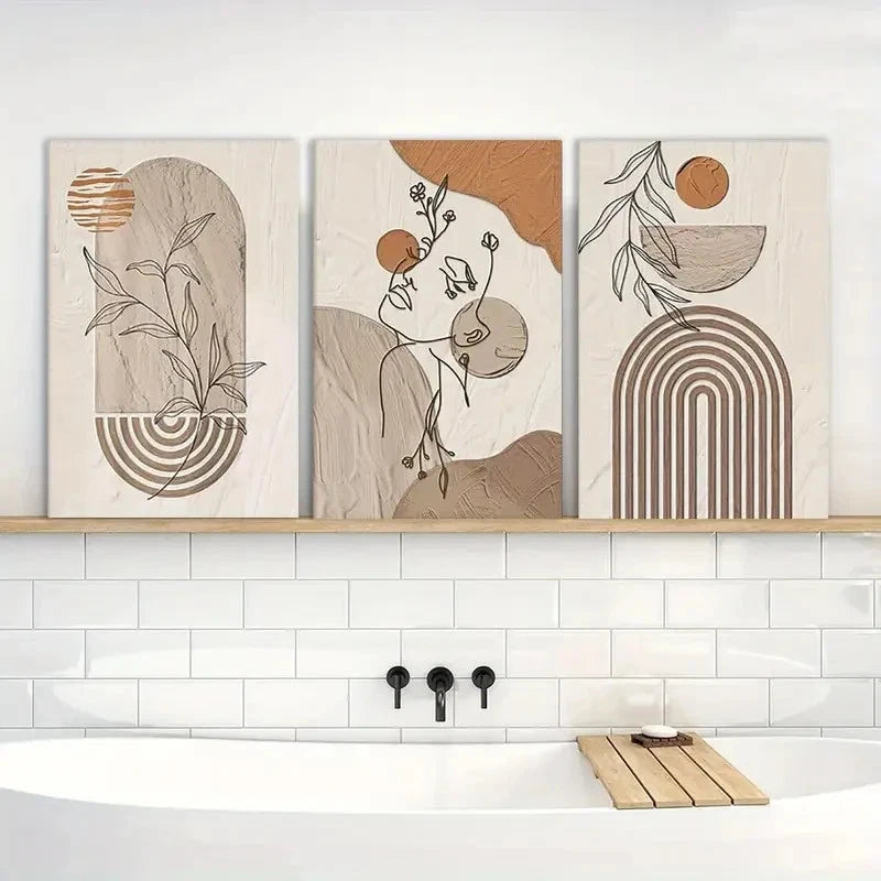 3pcs Boho Abstract Cinnamomum Woman Face Prints Metal Print Ready to Hang Art - Bella Home Decor