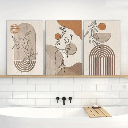 3pcs Boho Abstract Cinnamomum Woman Face Prints Metal Print Ready to Hang Art - Bella Home Decor