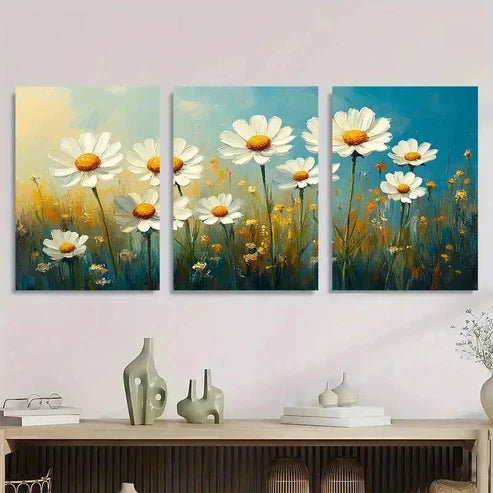 3pcs Daisy Flowers Wildflowers Meadow Wall Art Canvas Unframed - High Quality Print 100% Australian Made Wall Canvas - Bella Home Decor