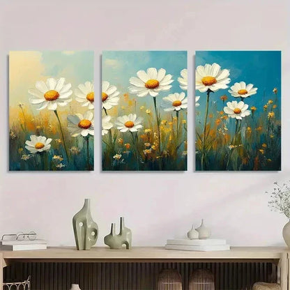 3pcs Daisy Flowers Wildflowers Meadow Wall Art Canvas Unframed - High Quality Print 100% Australian Made Wall Canvas - Bella Home Decor