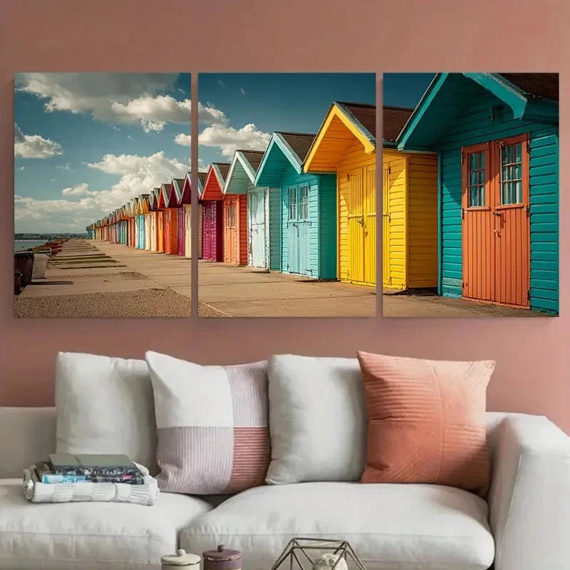 3pcs Cleethorpes Travel Illustration Wall Art Set Canvas Framed 40x60cm - High Quality Print 100% Australian Made Wall Canvas Ready to Hang - Bella Home Decor
