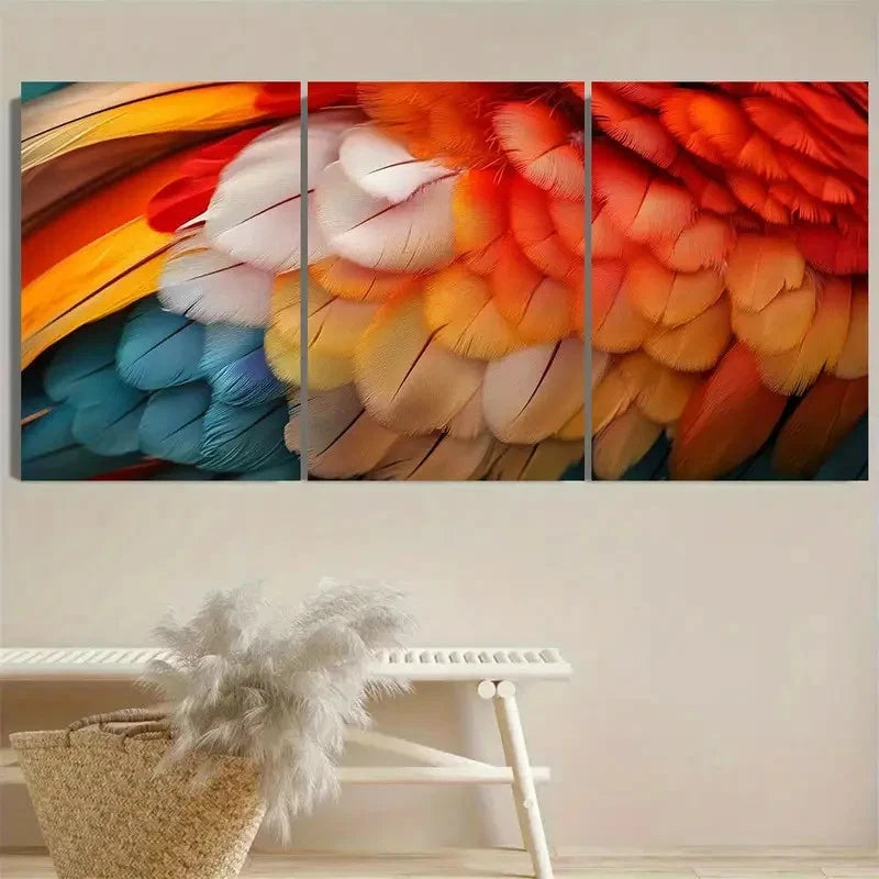 3pcs Feathered Beauty Wall Art Set Canvas Framed 50x70cm - High Quality Print 100% Australian Made Wall Canvas Ready to Hang