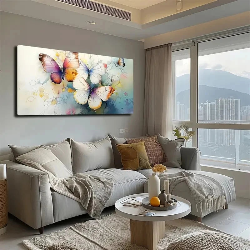 Abstract Colorful Butterflies Wall Art canvas office home room framed 120x60cm - Bella Home Decor