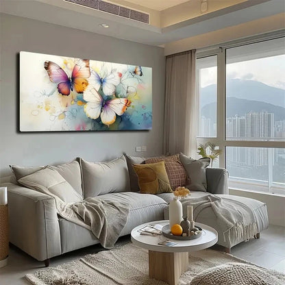 Abstract Colorful Butterflies Wall Art canvas office home room framed 120x60cm - Bella Home Decor
