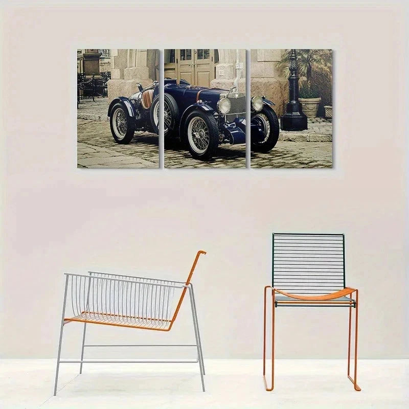 3pcs Vintage Blue Old Style Car Metal Print Ready to Hang Art - Bella Home Decor
