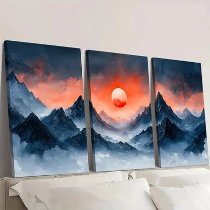 3pcs Dark Blue, Black, Orange & Red Sunset RS    Framed Wall Art Set Canvas Framed 50x70cm - High Quality Print 100% Australian Made Wall Canvas Ready to Hang - Bella Home Decor