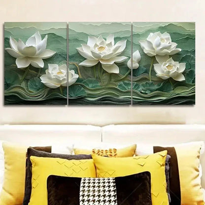 3pcs White for Lotus Flower Design Wall Art Set Canvas Unframed - High Quality Print 100% Australian Made Wall Canvas